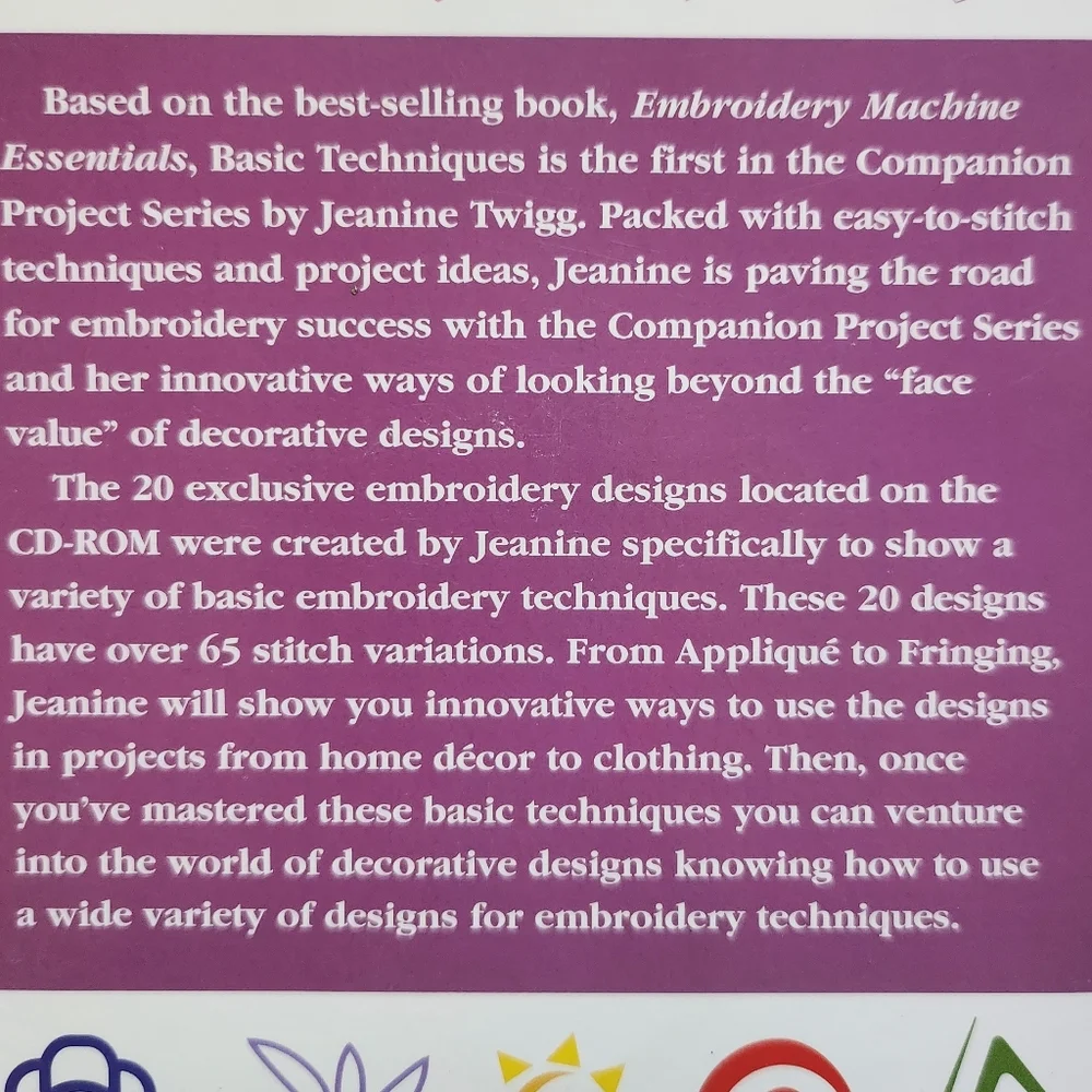 Jeanine Twigg CD  Embroidery Machine Essentials Basic Techniques